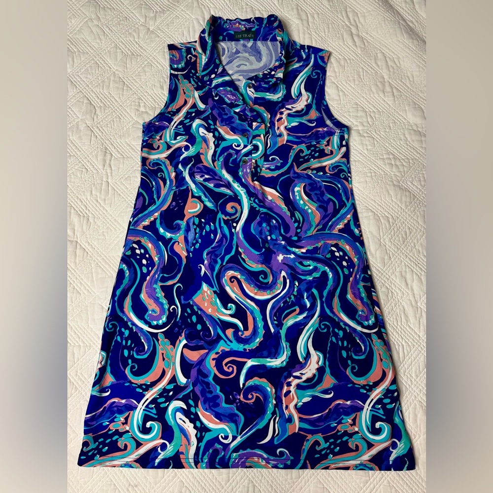 Lee Tracy Liquid Heaven Ruffle Athletic Dress Size Medium Sporty EUC